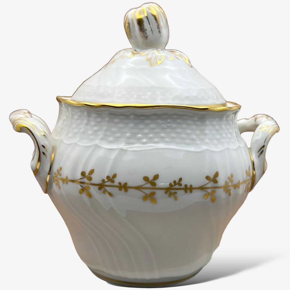 Richard Ginori sugar bowl with lid Firenze pattern gold and white